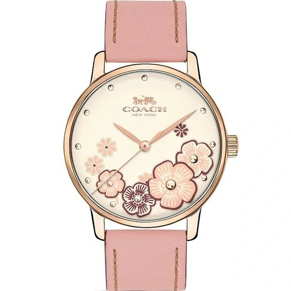 Coach Gold and Pink Women's Floral Watch - Picture 4 of 7